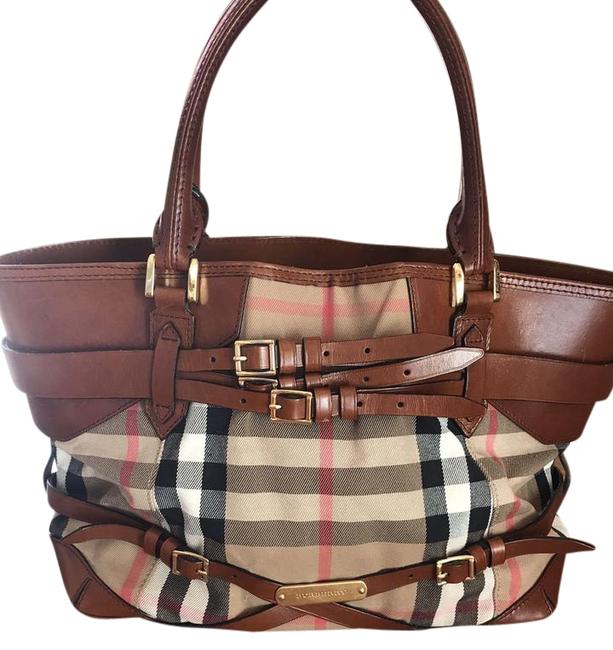 Burberry Bag Lynher Chestnut Brown Leather Nova Check Tote