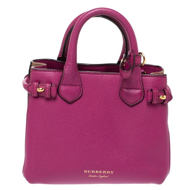 Burberry Magenta House Check Baby Banner Pink Leather and Canvas Tote