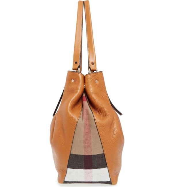 Burberry Maidstone Check Canvas Medium Purse Brown Leather Tote
