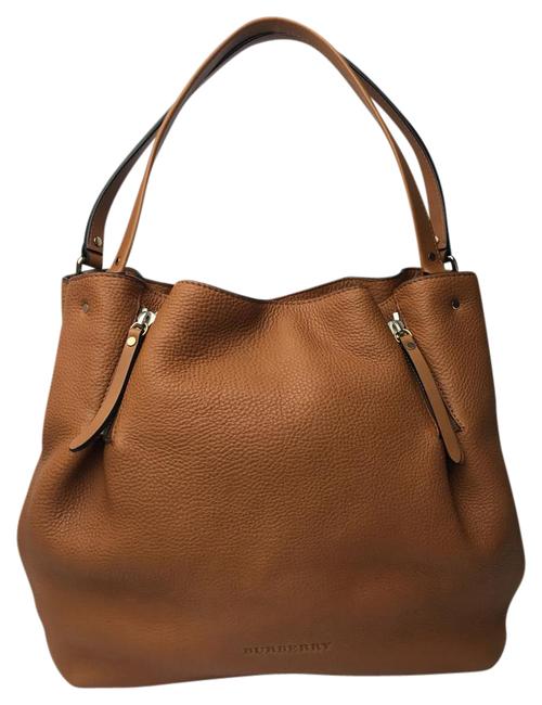 Burberry Maidstone Grained Heritage Check Brown Leather Tote