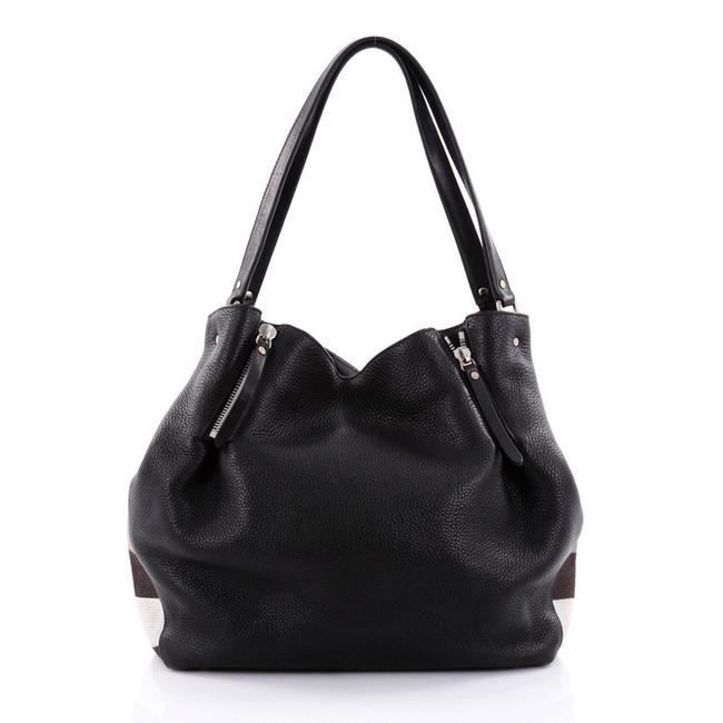 Burberry Maidstone Medium Black Leather and House Check Canvas Tote