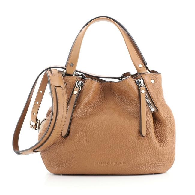 Burberry Maidstone with House Check Small Brown Leather Canvas Tote