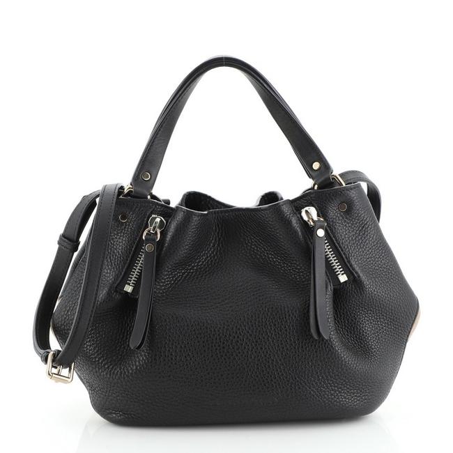 Burberry Maidstone with House Small Black Canvas Plain Leather Tote