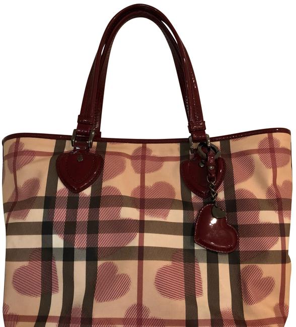 Burberry Maroon Red Cream Black Tote