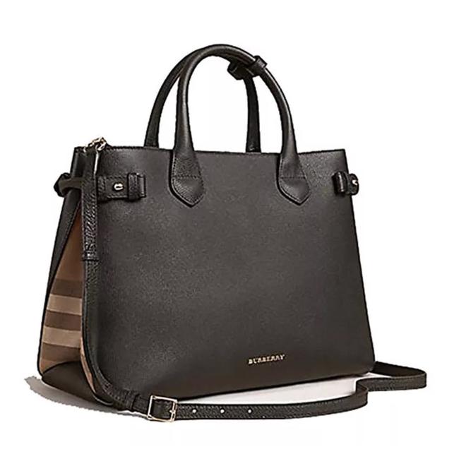 Burberry Medium Banner House Check Black Leather Tote