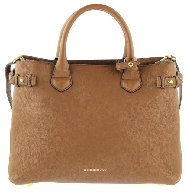 Burberry Medium Banner House Check Brown Leather Tote