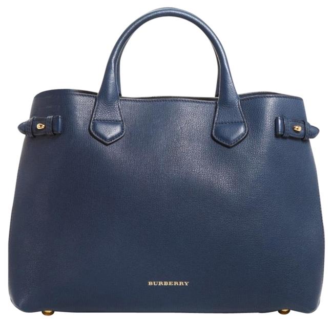 Burberry Medium Banner House Check Navy Leather Tote