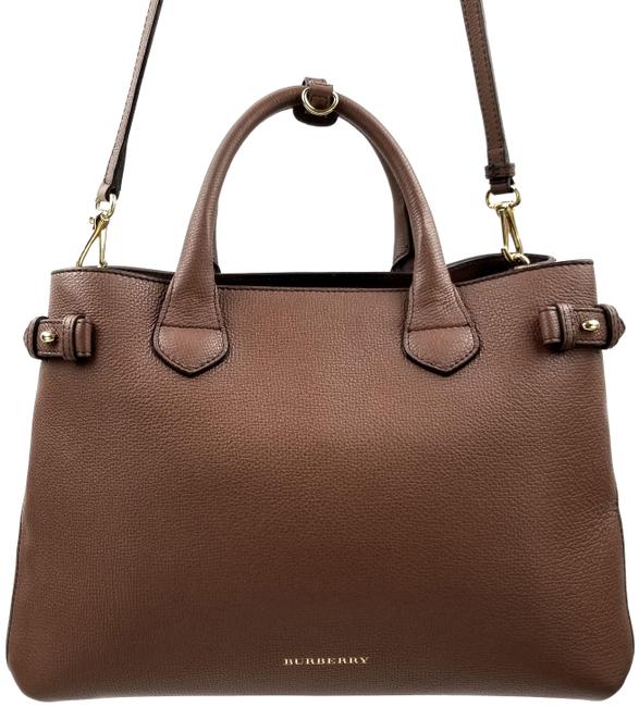 Burberry Medium Banner House Check Tan Leather Tote