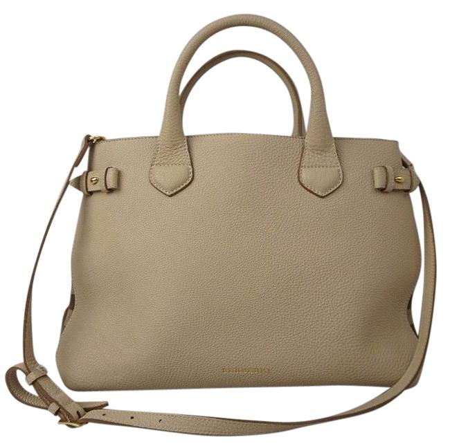 Burberry Medium Banner House Check White Leather Tote