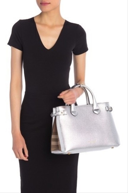 Burberry Medium Banner Silver Leather Tote