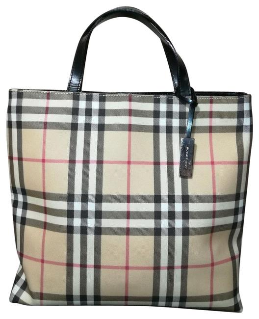 Burberry Medium Black Leather Coated Canvas Tote