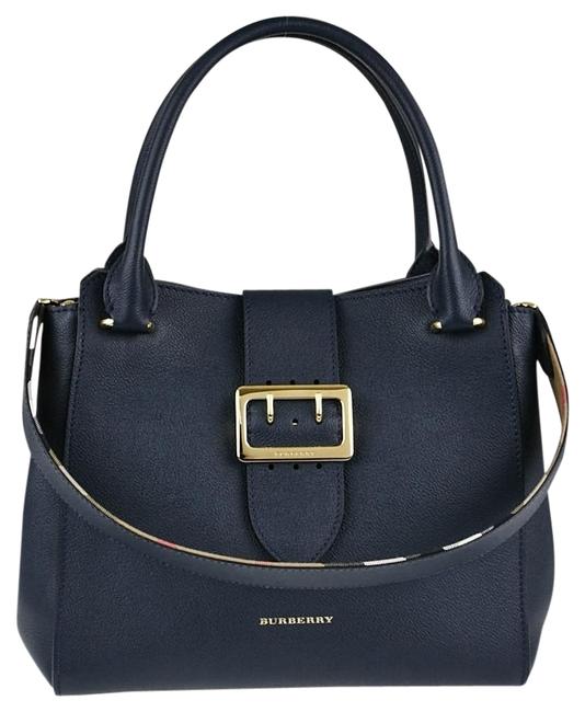 Burberry Medium Buckle Blue Leather Tote