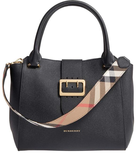 Burberry Medium Buckle Satchel Black Leather Tote