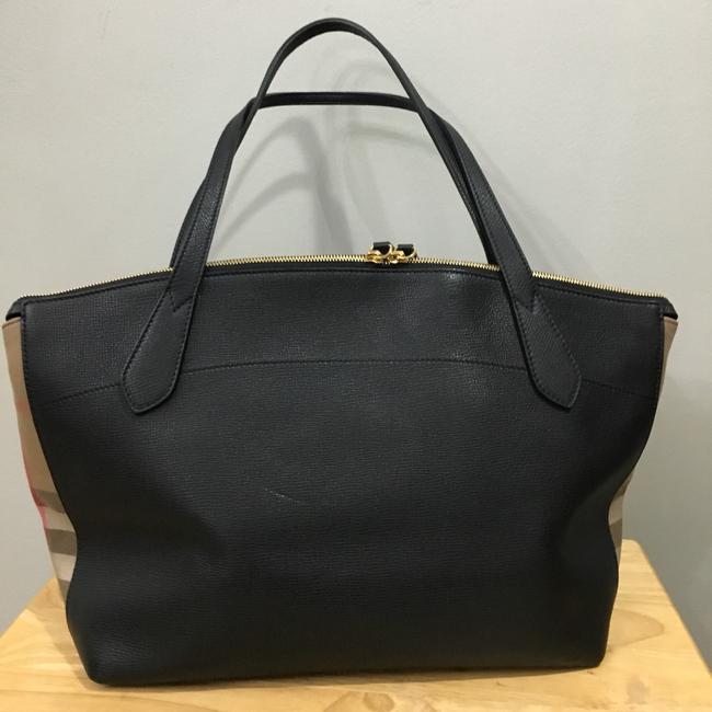 Burberry Medium Check Welburn Black Leather Tote