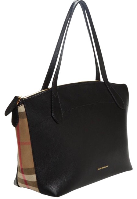 Burberry Medium Derby House Check Welburn Black Leather Tote