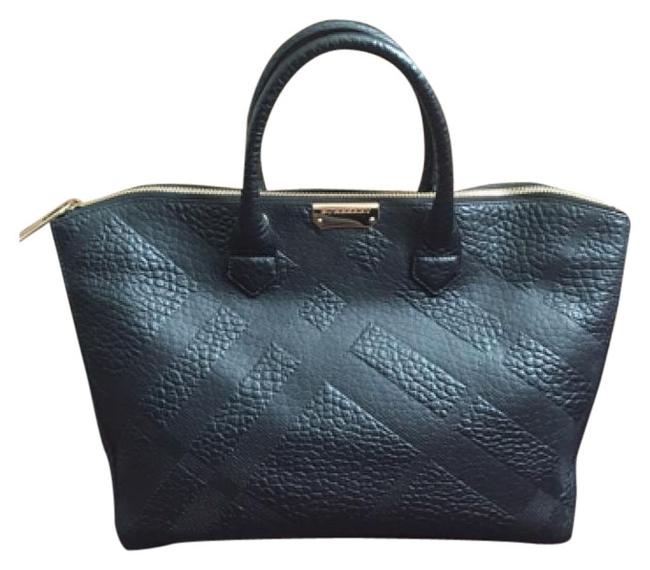 Burberry Medium Dewsbury Check Embossed Black Leather Tote
