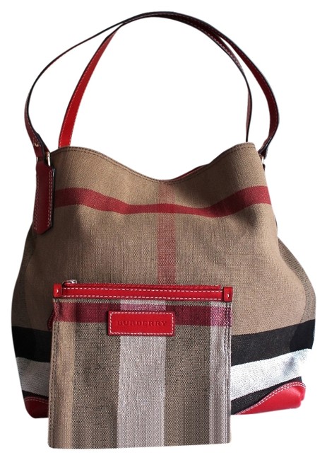 Burberry Medium Exploded Check Brown CanvasLeather Tote