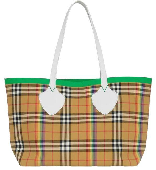 Burberry Medium Giant Vintage House Check Rainbow Beige Coated Canvas Tote