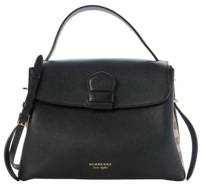 Burberry Bag Medium Grainy and House Check Black Calfskin Leather Tote