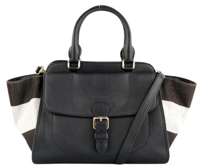 Burberry Medium Harcourt BlackWhiteRed CanvasLeather Tote