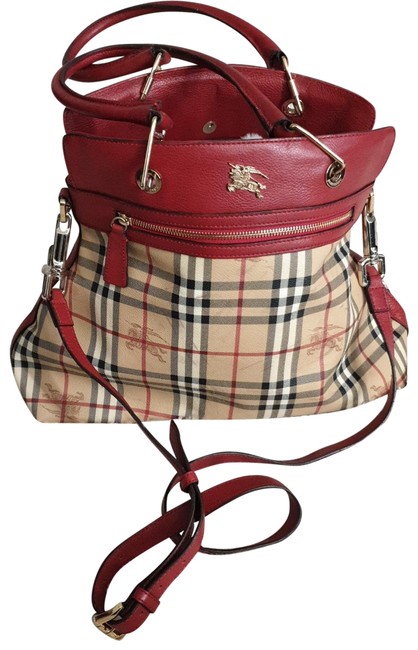 Burberry Medium Haymarket Check Purple Beige Coated Canvas Leather Tote