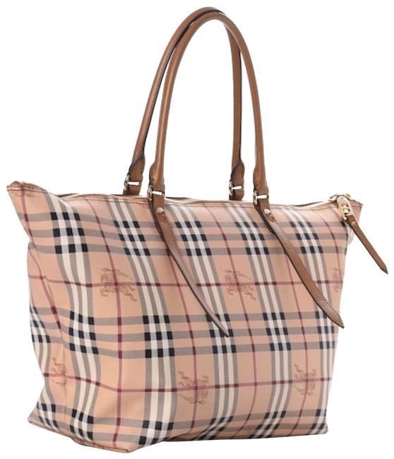 Burberry Medium Haymarket Check Salisbury Mid Camel Leather Tote