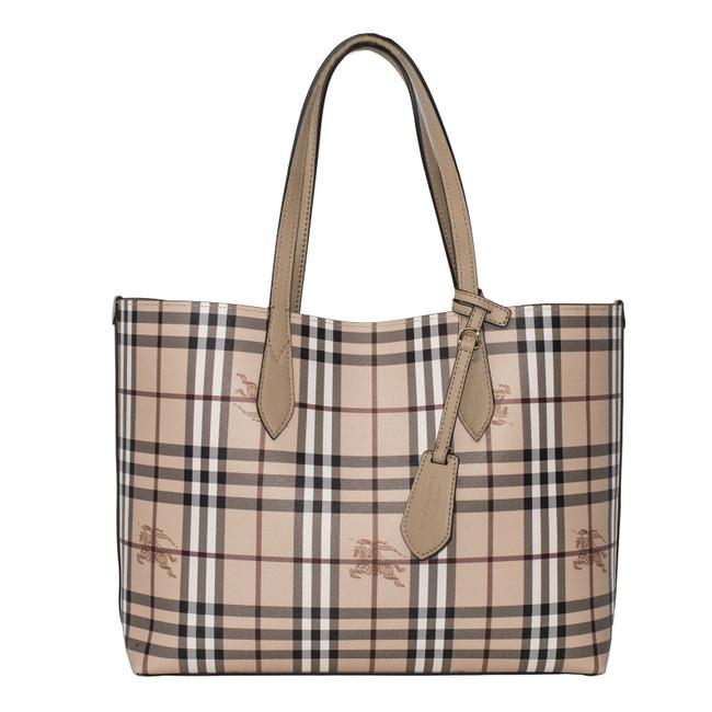 Burberry Medium Lavenby Reversible House Check And Mid Camel Leather Tote