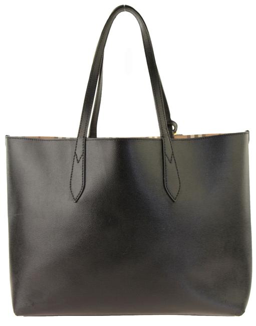 Burberry Medium Lavenby Reversible House Check Black Leather Tote
