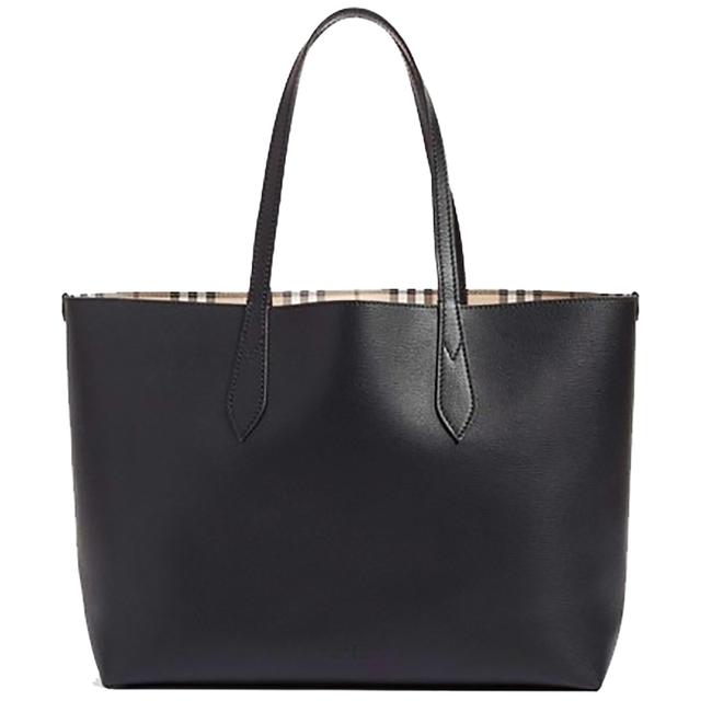 Burberry Medium Lavenby Reversible House CheckBlack Black Leather Tote