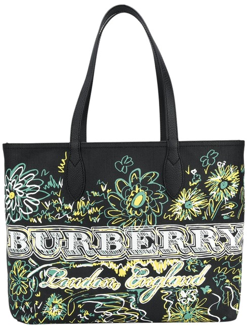 Burberry Medium Reversible Black Multi Canvas Tote