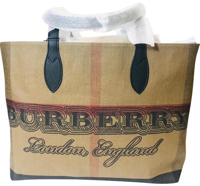 Burberry Medium Reversible Doodle Leather ClassicTransBlack Canvas Tote