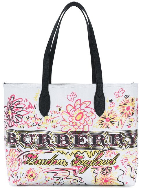 Burberry Medium Reversible White Multi Canvas Tote