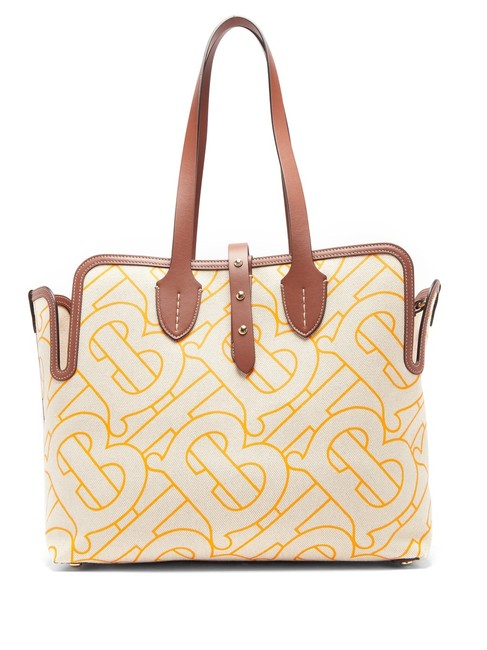 Burberry Mf Tb print Leather trimmed Cotton Orange Leather Tote