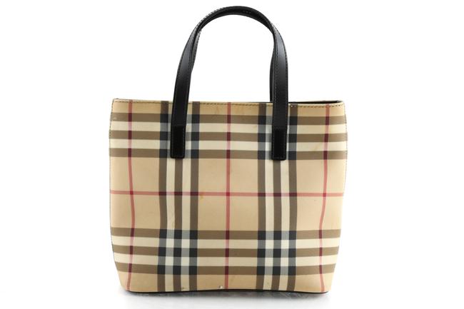 Burberry Mini Classic Novacheck Shopper Tan Leather Tote