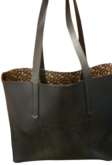 Burberry Motif Black Coated Leather Tote