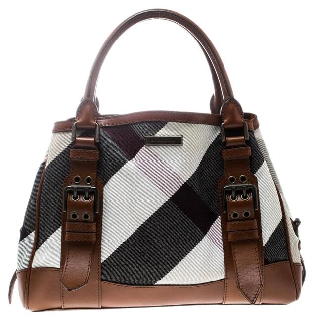 Burberry MulticolorBrown and Leather Mega Check Multicolor Canvas Tote