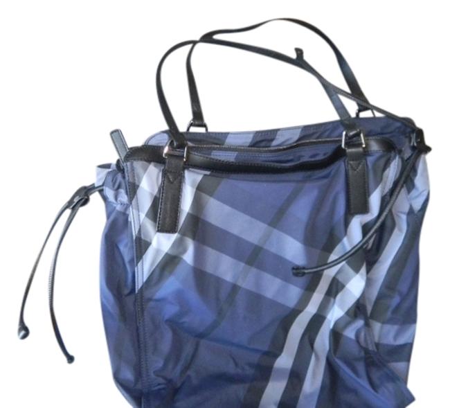 Burberry NavyLight BlueBlack Handles Nylon Shopper Tote