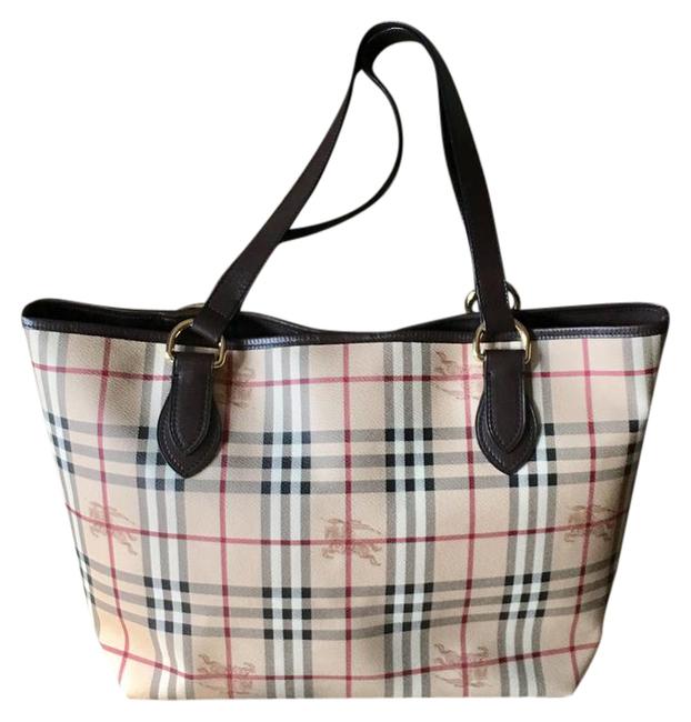 Burberry Neverfull Coated Canvas and Leather Trim Tote