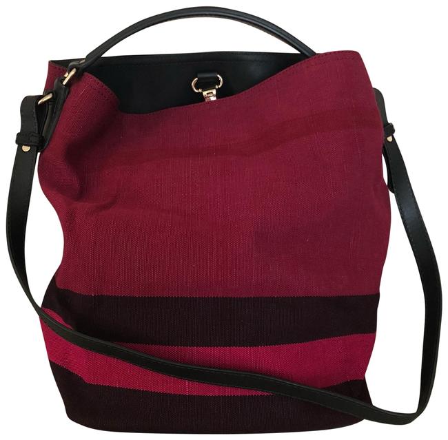 Burberry Bucket New Ashby Medium Pink Red Canvas Tote