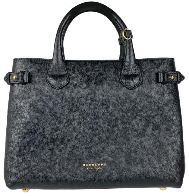 Burberry New Banner House Check Black and Tan Leather Canvas Tote