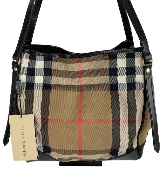 Burberry New Bridle House Check Canterbury Tan and Black Canvas Leather Tote