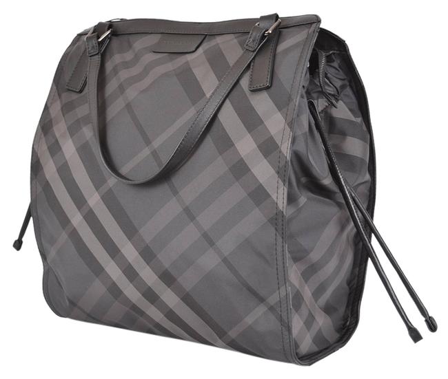 Burberry New Charcoal Nova Check Packable Purse Shopper Gray Nylon Tote