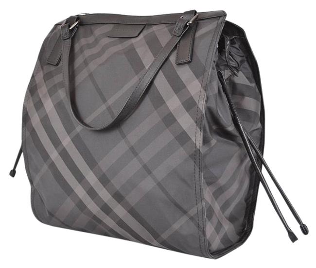 Burberry New Charcoal Nova Check Packable Purse Shopper Grey Nylon Tote