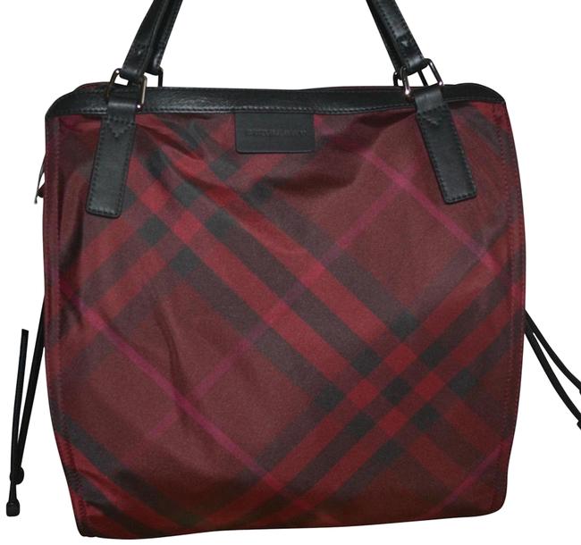 Burberry New Check Packable Purse Shopper Bright Burgundy Nylon Tote