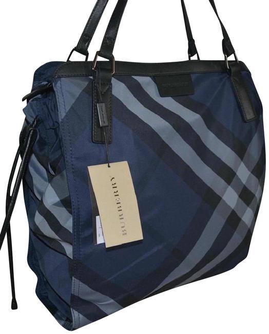 Burberry New Check Packable Purse Shopper Navy Blue Nylon Tote