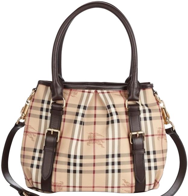 Burberry New Haymarket Check Satchel Northfield Chocolate PvcLeather Tote