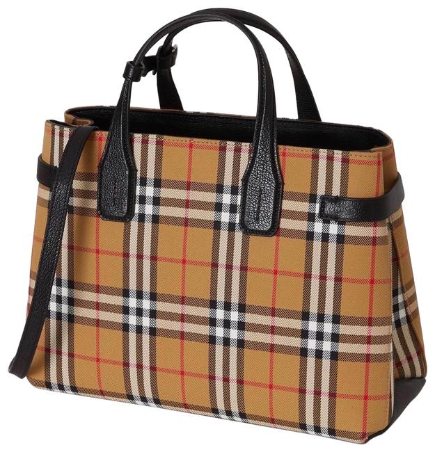 Burberry New Medium Banner In Vintage Check Multi Black Leather Tote