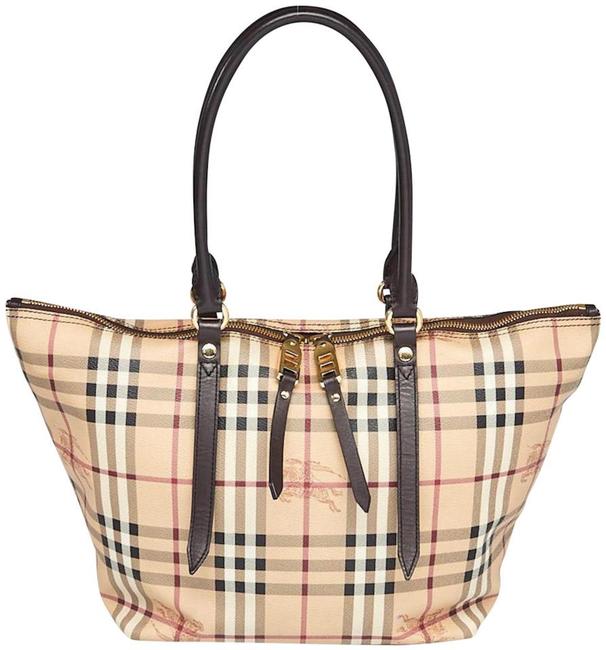 Burberry New Medium Haymarket Check Salisbury Chocolate PvcLeather Tote