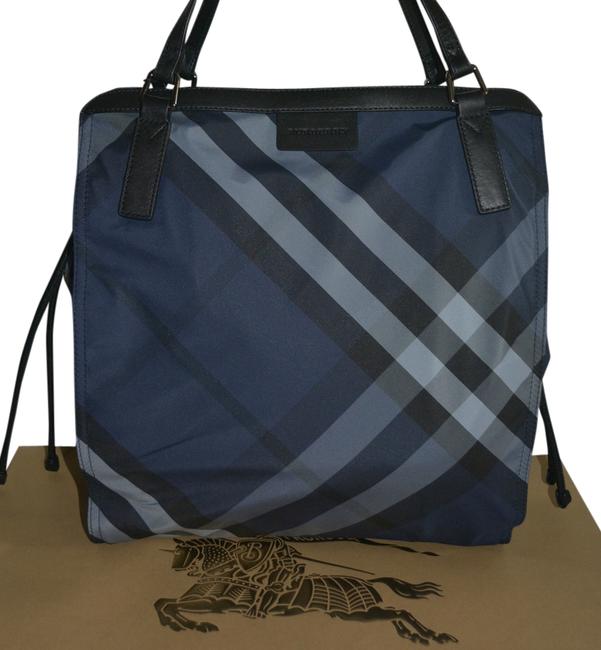 Burberry New Nova Check Packable Purse Shopper Navy Blue Nylon Tote