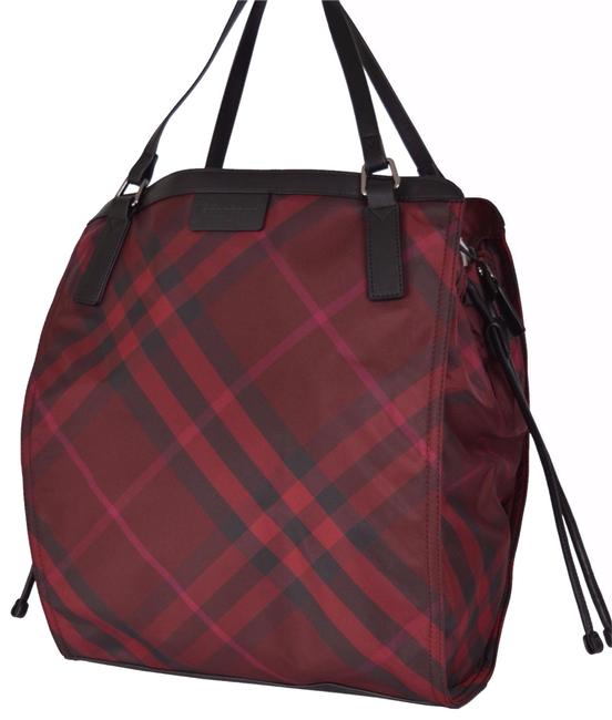 Burberry New Red Nova Check Packable Purse Burgundy Nylon Tote